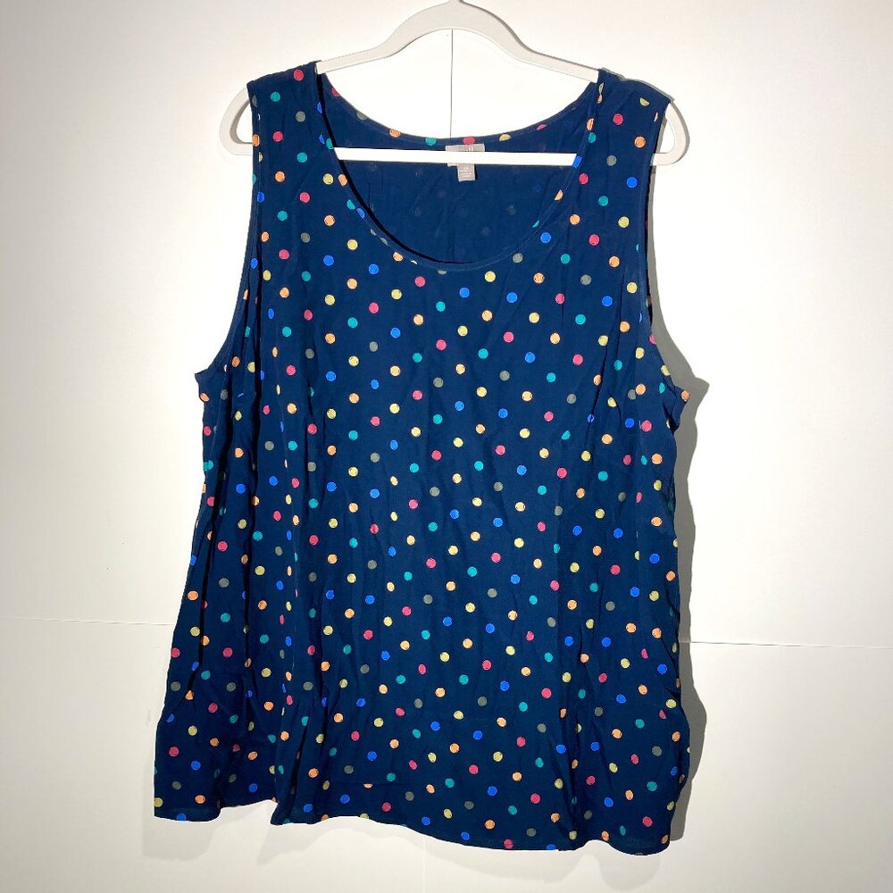J Jill Womens Polka Dot Navy Blue Tank Top Blouse Rayon Size 2X